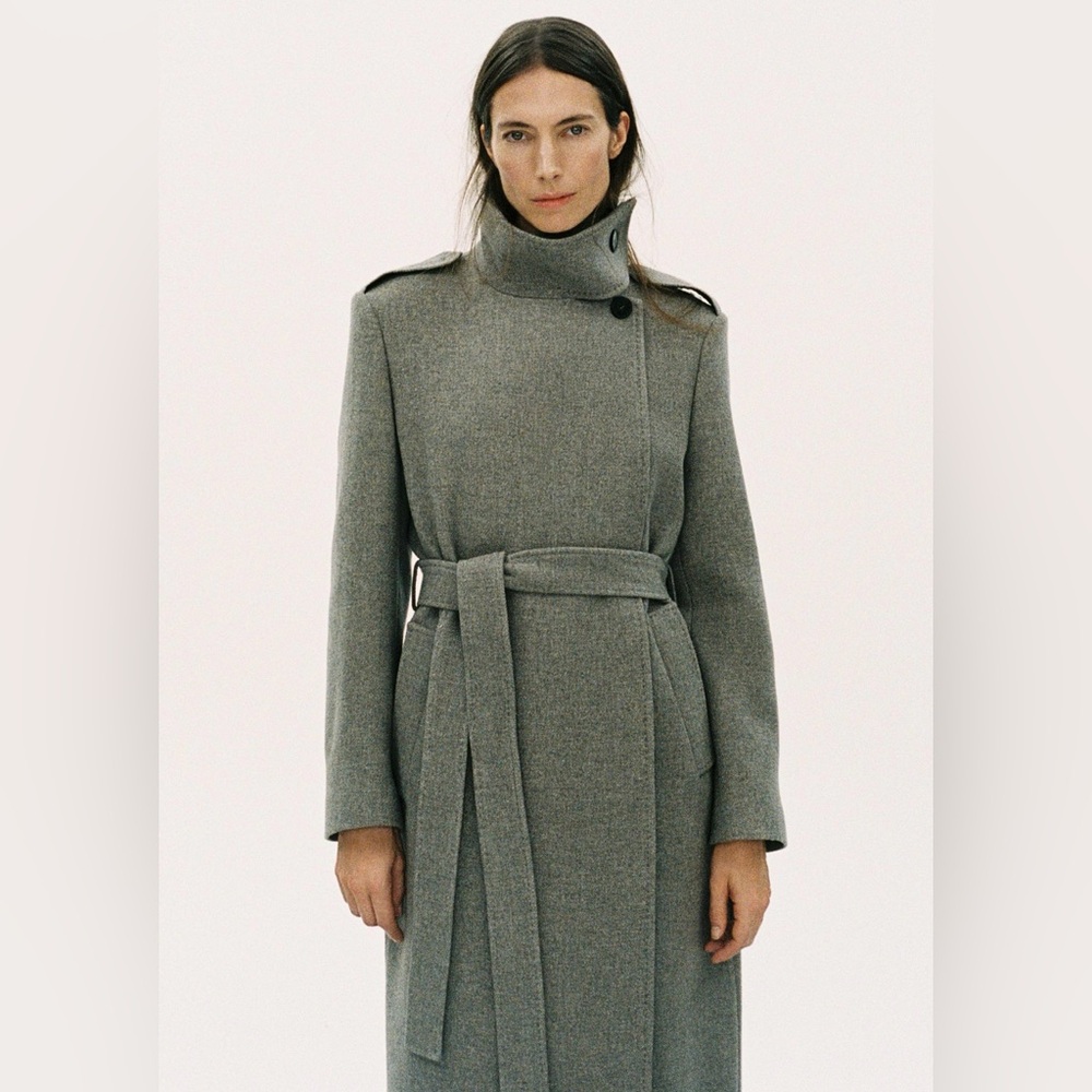 New ZARA ZW Collection Sz XL Long Manteco Wool Blend Belted Coat